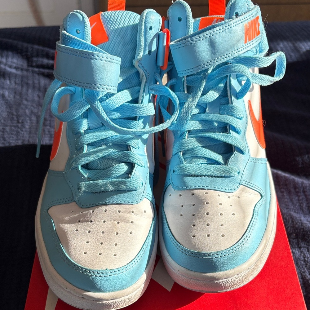Nike Kids Light Blue and Orange High-Top Sneakers - Picture 3 of 7
